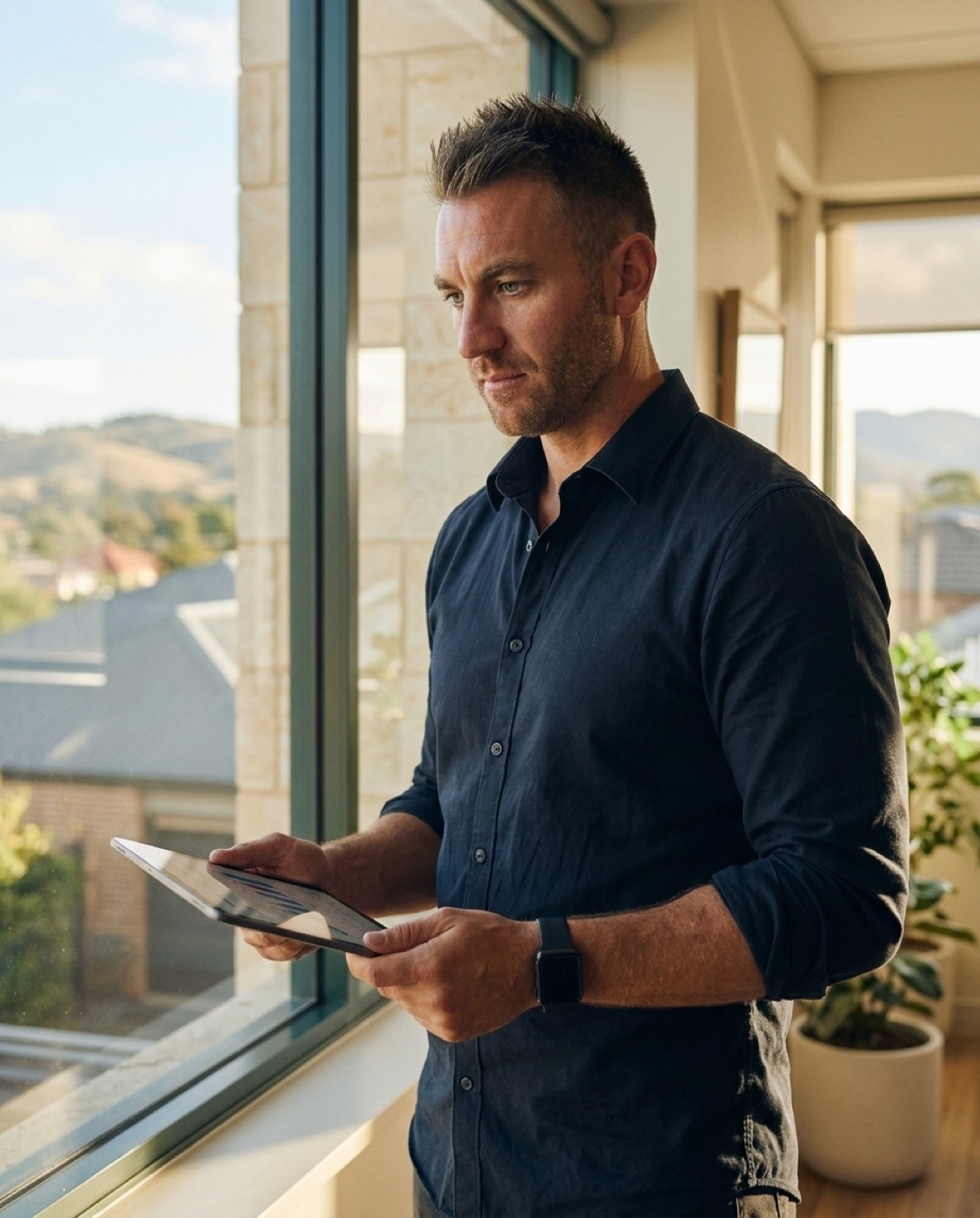 Brian Fürderer prüft eine Position am Tablet