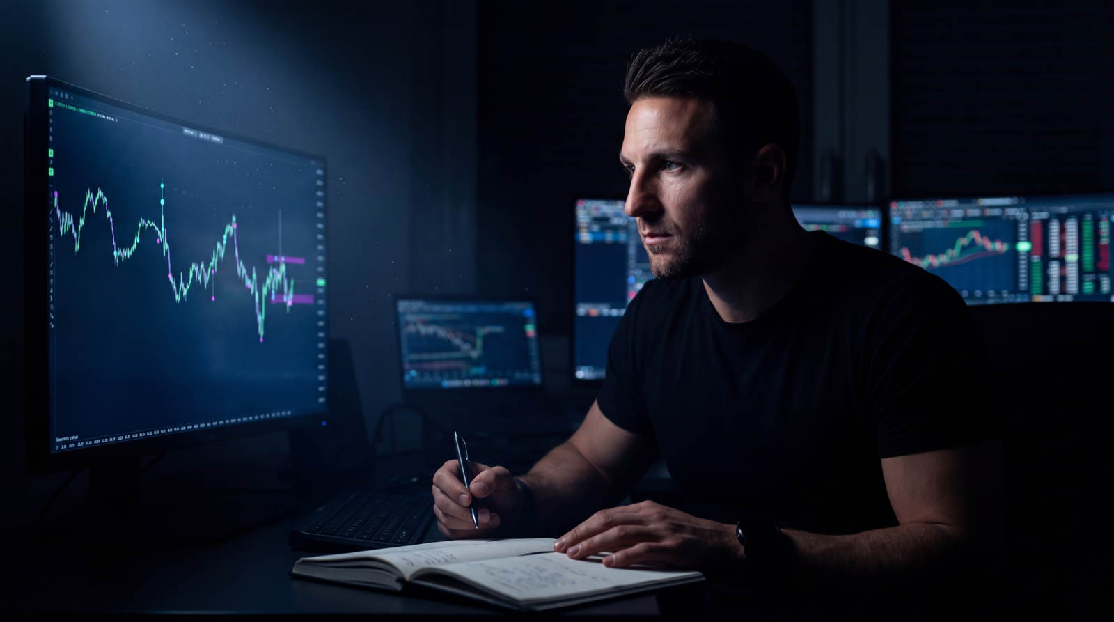 Brian Fürderer am Multi-Screen-Trading-Setup