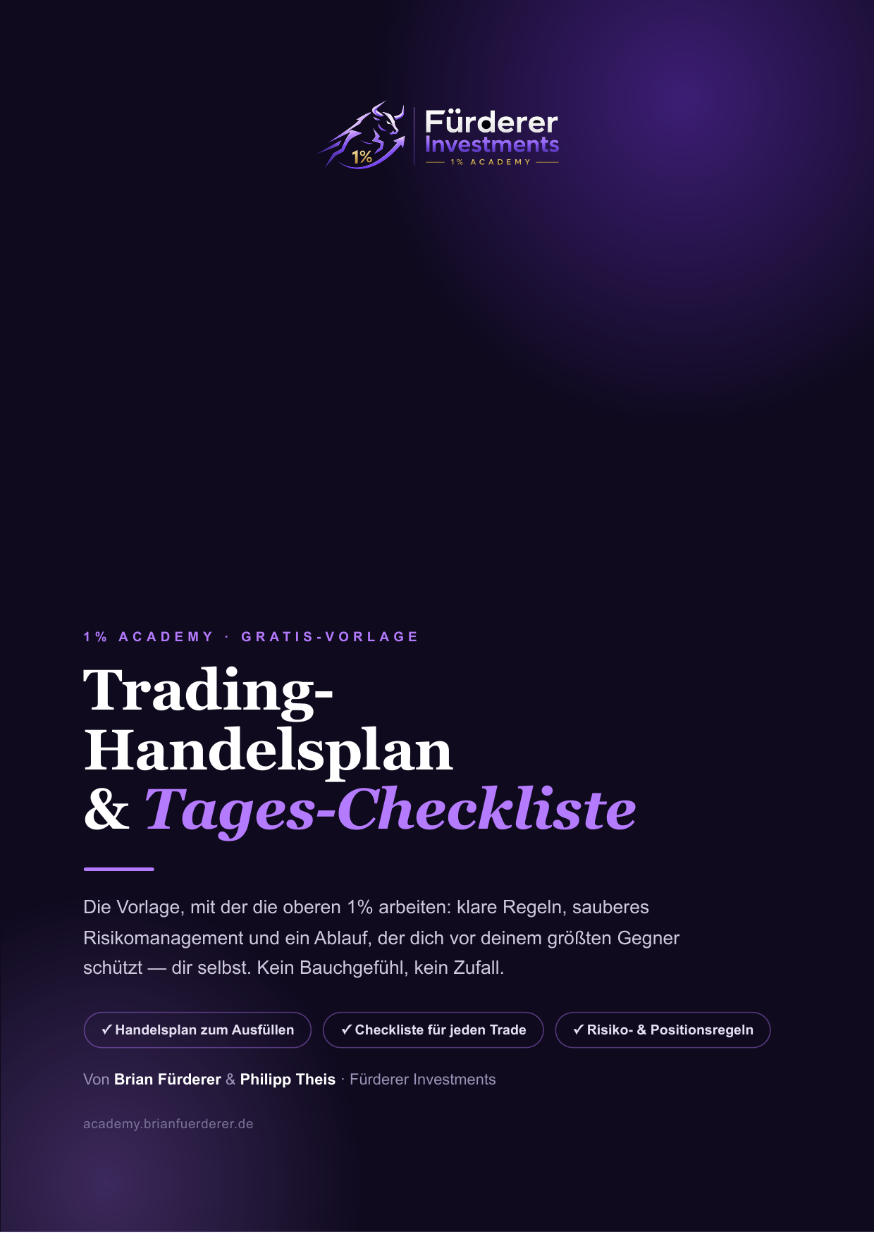 Trading-Handelsplan und Tages-Checkliste — Gratis-Vorlage der 1 % Academy
